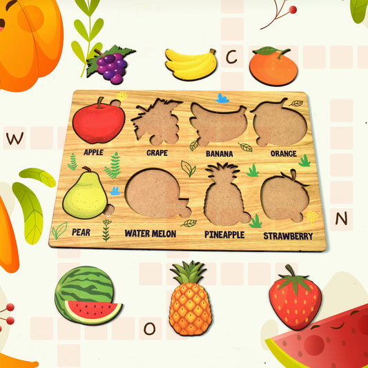 Wooden Puzzle Learning Board For Kids - (1 Pc Mix Design Random) Mix Designs Educational Jigsaw with Easy-Grip Knobs, Smooth Edges & Bright Illustrations