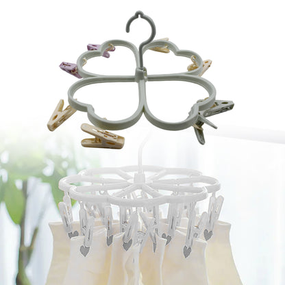 Heart Shape Clothespin Rack Laundry Drying Rack with 8 Clips – 360° Rotating Clip Hanger for Socks, Underwear, Baby Clothes, Bras and Towels (1 Pc)