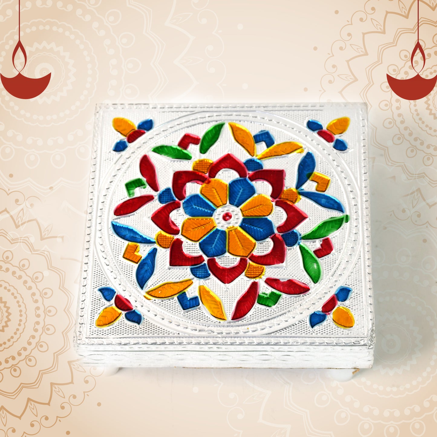 Handcrafted Meenakari Wooden Chowki for Puja | Decorative Multicolour Wooden Bajot Stand for God Idols, Pooja Thali, Kalash and Home Temple Décor