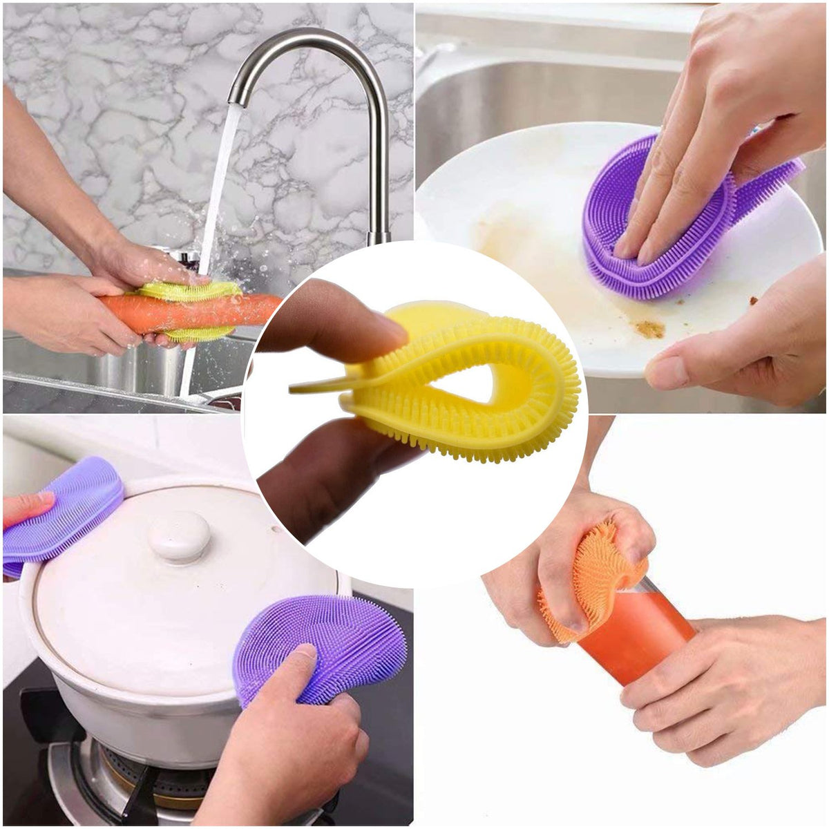 Silicone Dish Scrubber Sponge Food Grade BPA Free Kitchen Cleaning Brush Heat Resistant Non Stick Multipurpose Scrubber for Dishes Fruits Vegetables and Household Use (1 Pc)