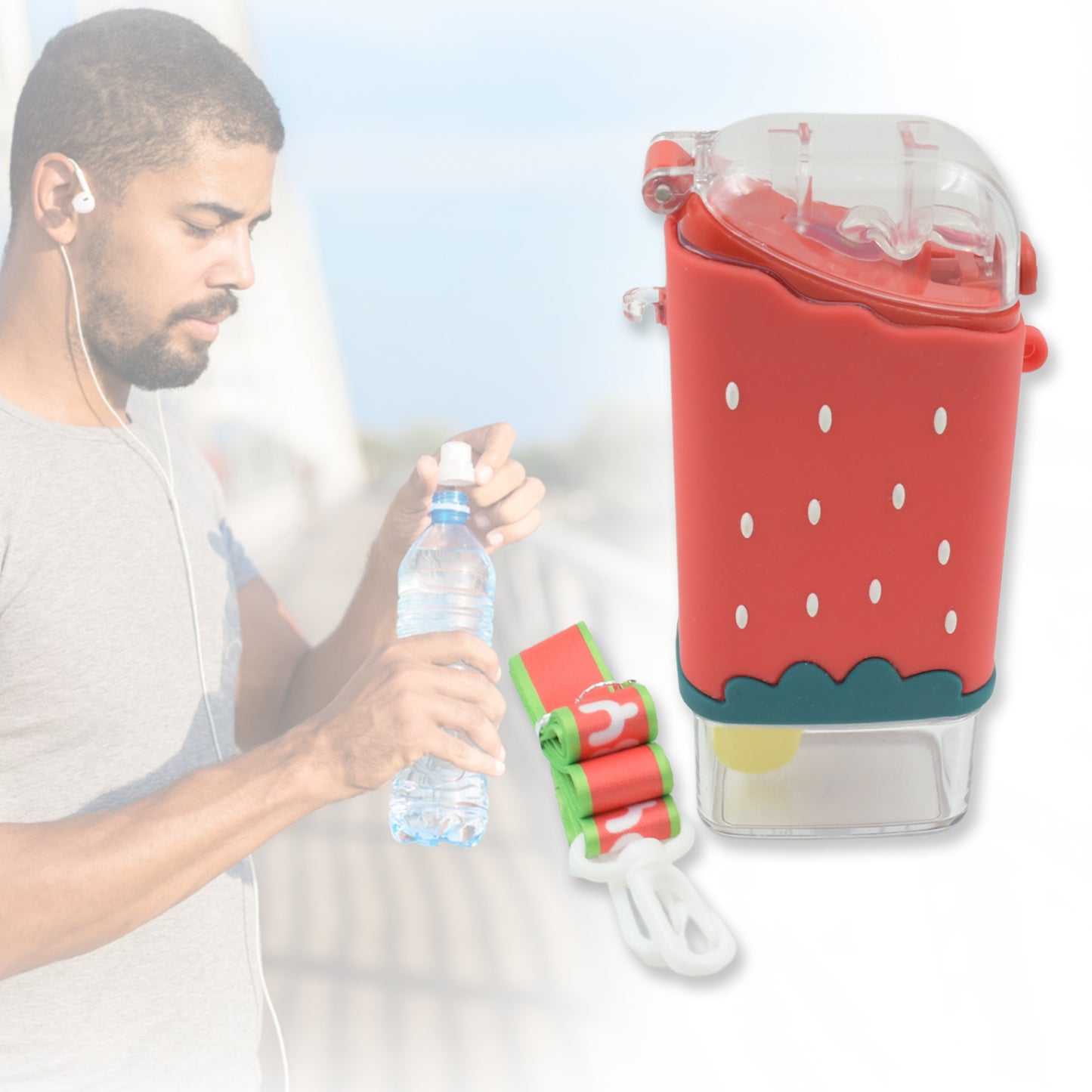 Portable Cute Water Bottle for Kids Ice Cream Shape Popsicle Water Bottle with Straw Adjustable Shoulder Strap BPA Free Leakproof 300ML