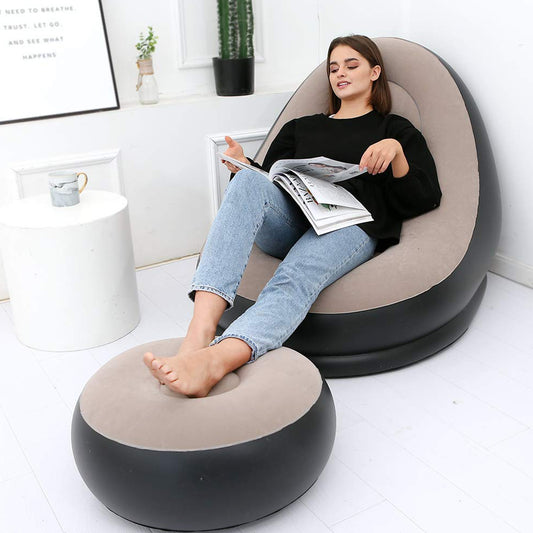 Inflatable Sofa Lounge Chair Ottoman Portable Air Sofa Flocked Recliner Couch for Home Camping Travel Beach (1 Pc)