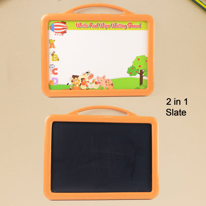 2-in-1 Double-Sided Write and Wipe Educational Drawing Board for Kids – Portable Whiteboard and Blackboard with Marker, Duster and Chalk Set