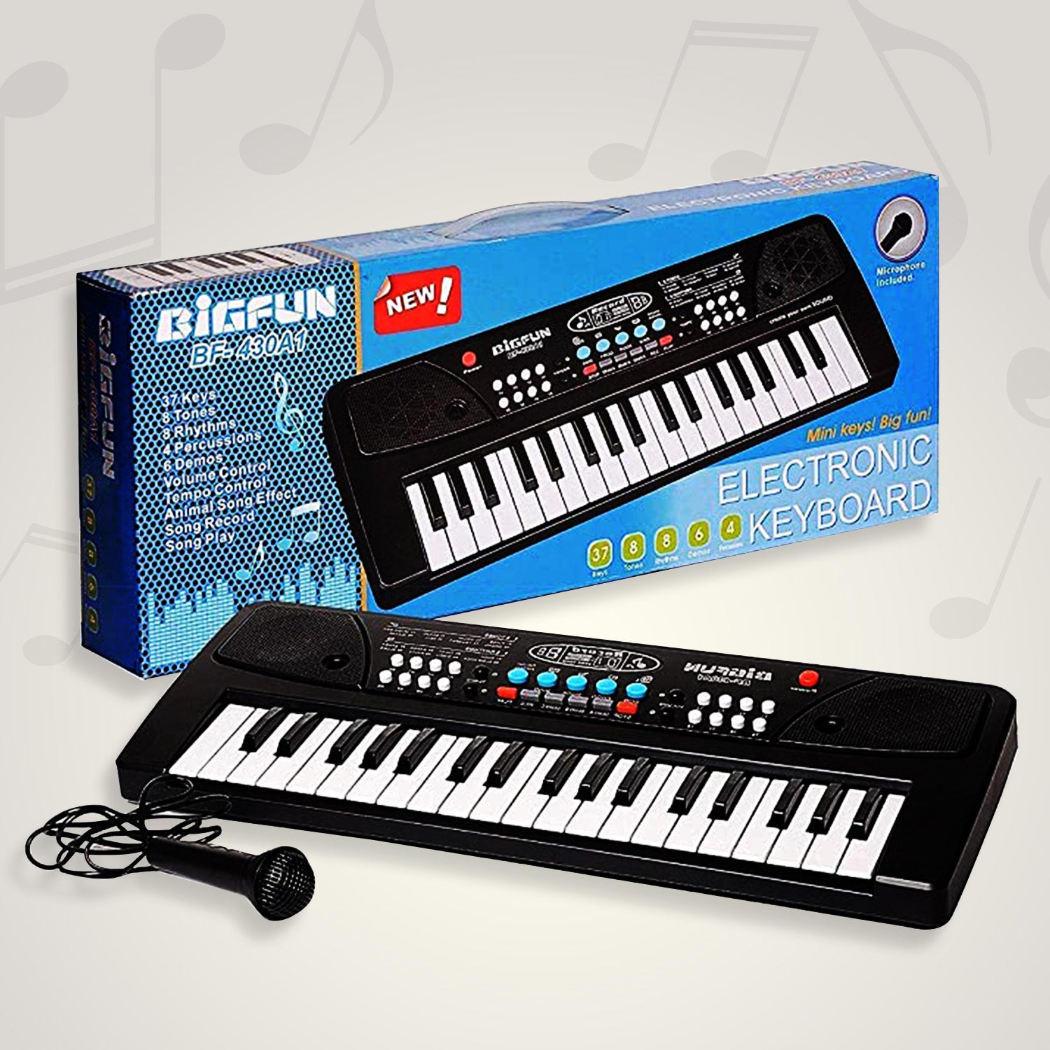 Piano Musical Keyboard with Microphone 37 Key Music Keyboard Toy for Kids with Record and Playback Function Educational Learning Piano (1 Set)