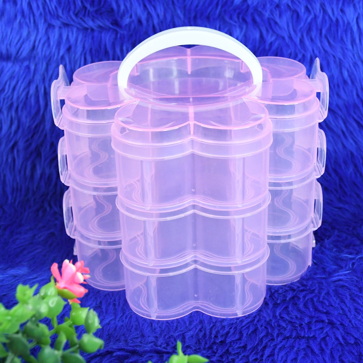 3 Layer Transparent Flower Shaped Storage Box with 9 Grids Stackable Plastic Organizer for Jewelry Beads Craft Supplies Accessories and Sewing Items (1 Pc)