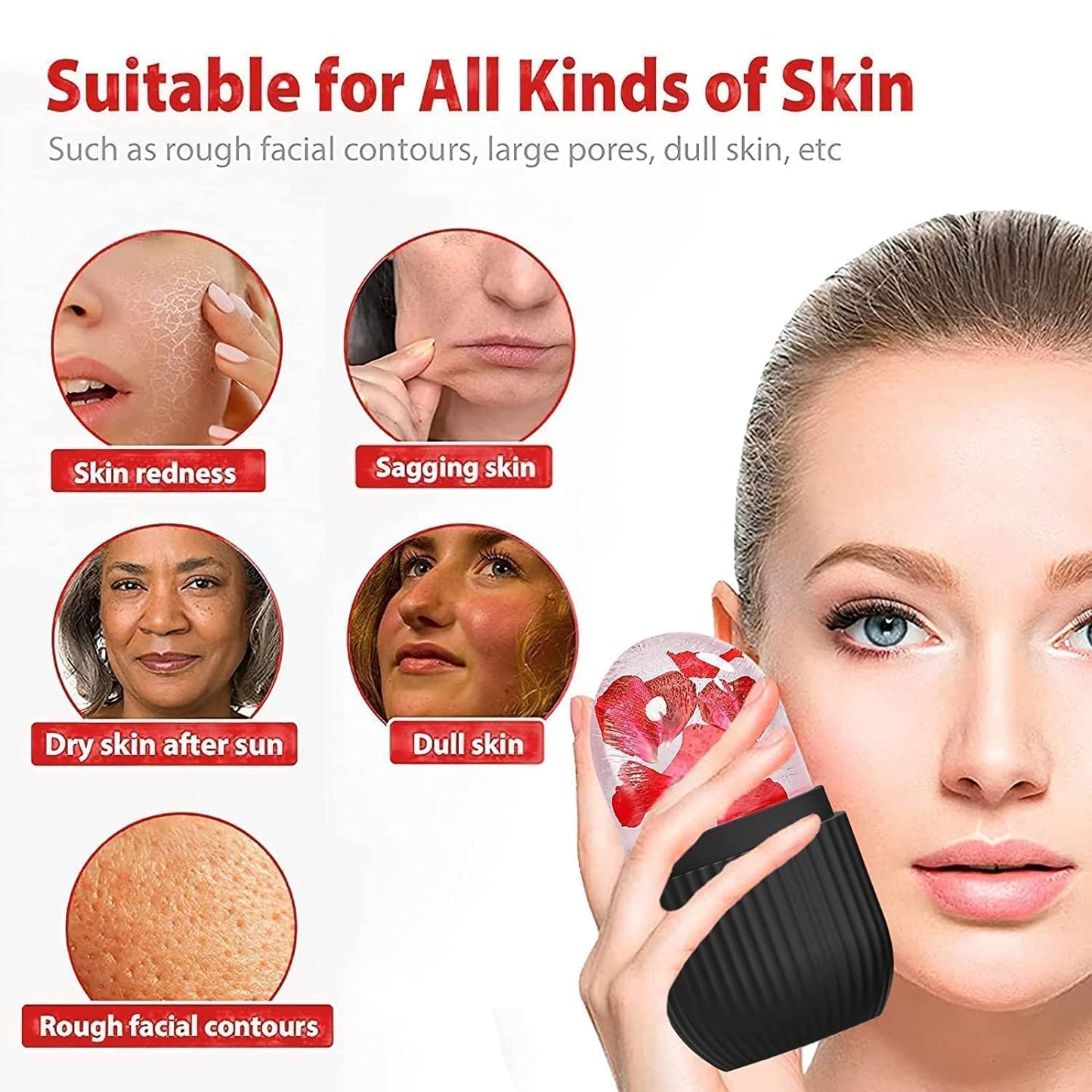 Face Ice Roller for Face Massager Reusable Silicone Ice Roller for Skin Tightening Puffiness Reduction and Facial Massage Black