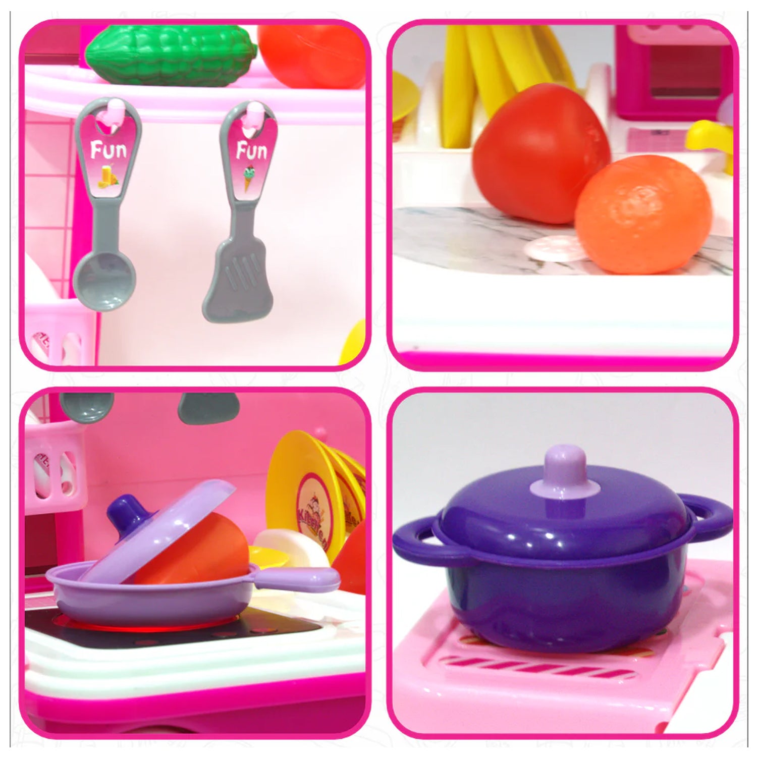 3 in 1 Kids Kitchen Play Set Trolley Suitcase Portable Pretend Cooking Toy with Accessories for Girls and Boys 3+ Years (1 Set)