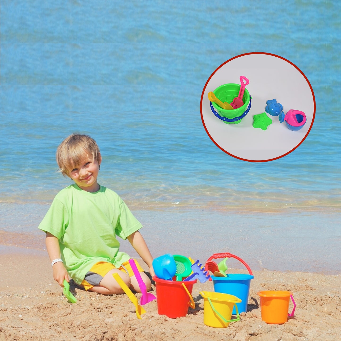 Sand Game Castle Building Beach Toy Set for Kids Plastic Sand and Gardening Play Set with Bucket and Accessories (6 Pieces)