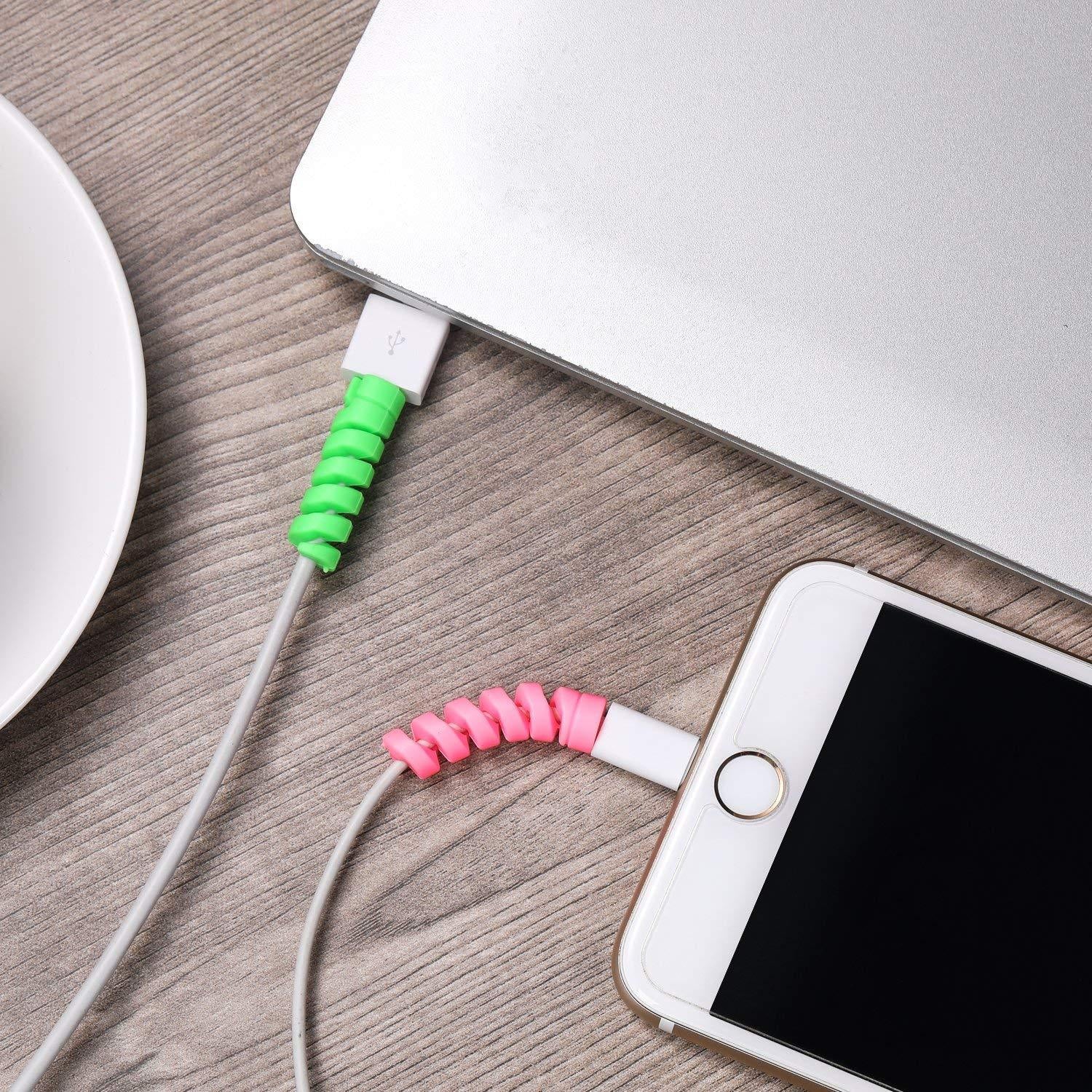 Spiral Charger Cable Protector Sleeve Universal Silicone Data Cable Saver Strain Relief Protector for Charging Cables Earphones USB Cables and Headphones (Pack of 10)