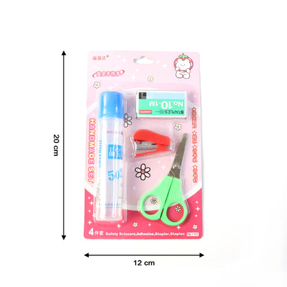 Kids Crafting and Stationery Set for School Projects, Arts & Crafts | Safety Scissors, Mini Stapler, Glue & Staples Kit for Kids Creative Activities (4 Pc Set)