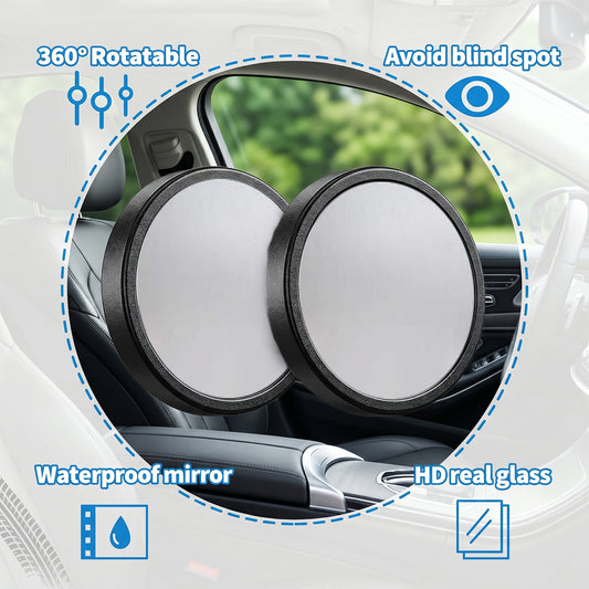 360 Degree Adjustable Car Blind Spot Mirror 2 Pc Round Wide Angle Rear View Side Mirror Attachment for Safer Driving Parking and Reversing