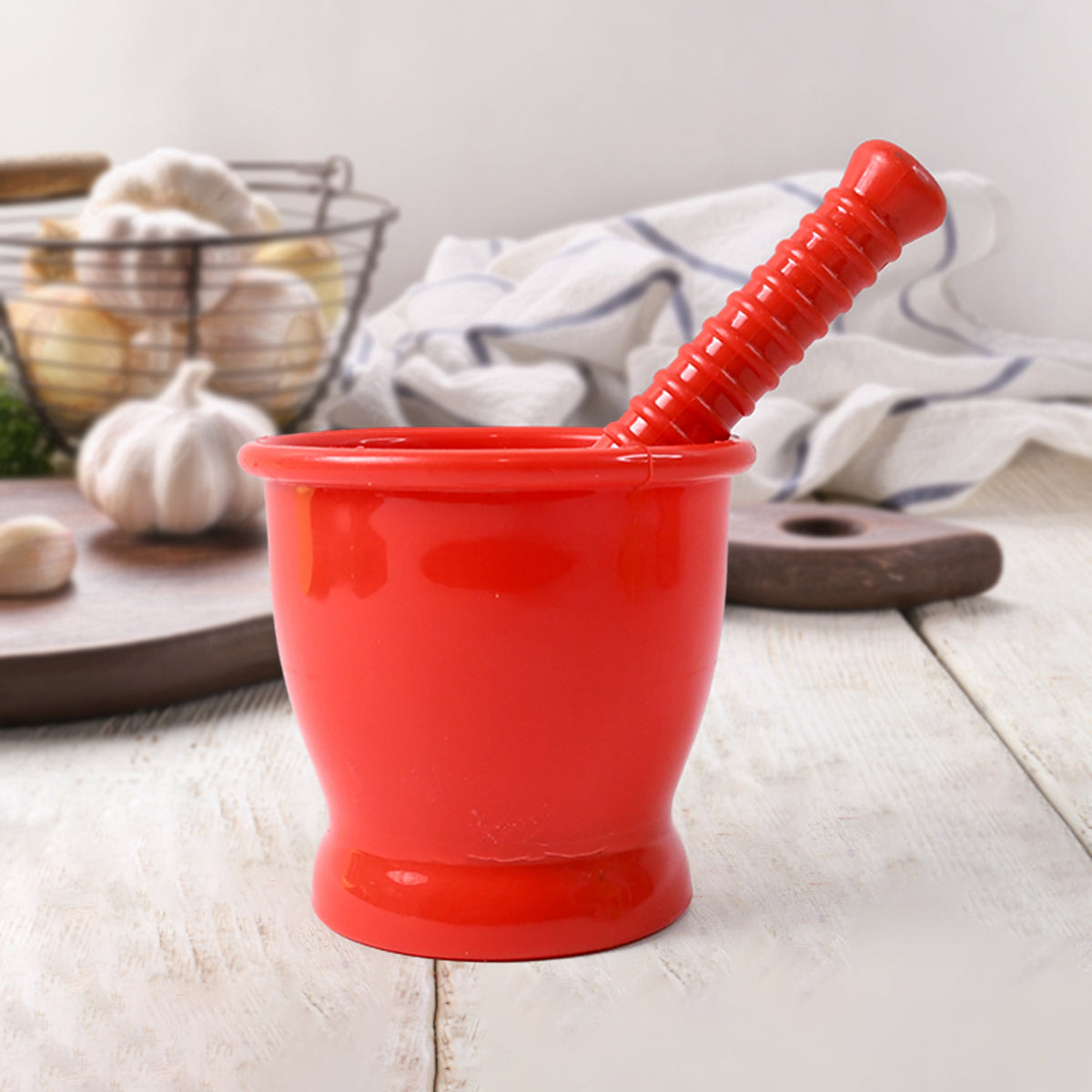 Heavy Duty Plastic Khal Batta Set with Stainless Steel Base for Spices, Herbs and Masala Grinding