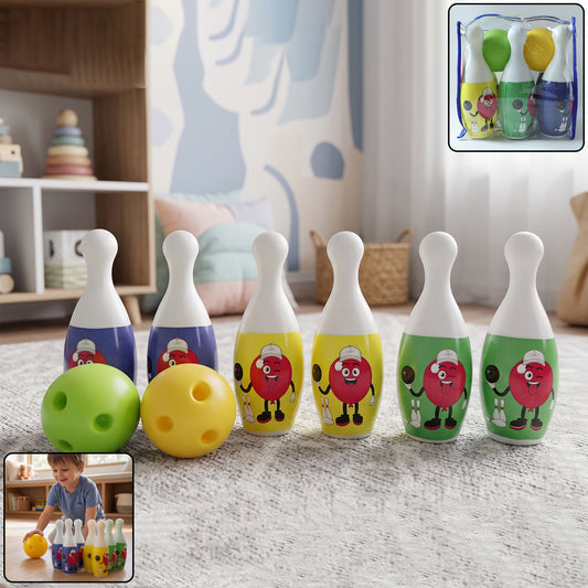Kids Bowling Set with 6 Colorful Cartoon Pins and 2 Bowling Balls Indoor and Outdoor Bowling Game for Kids Age 3 Plus (1 Set)