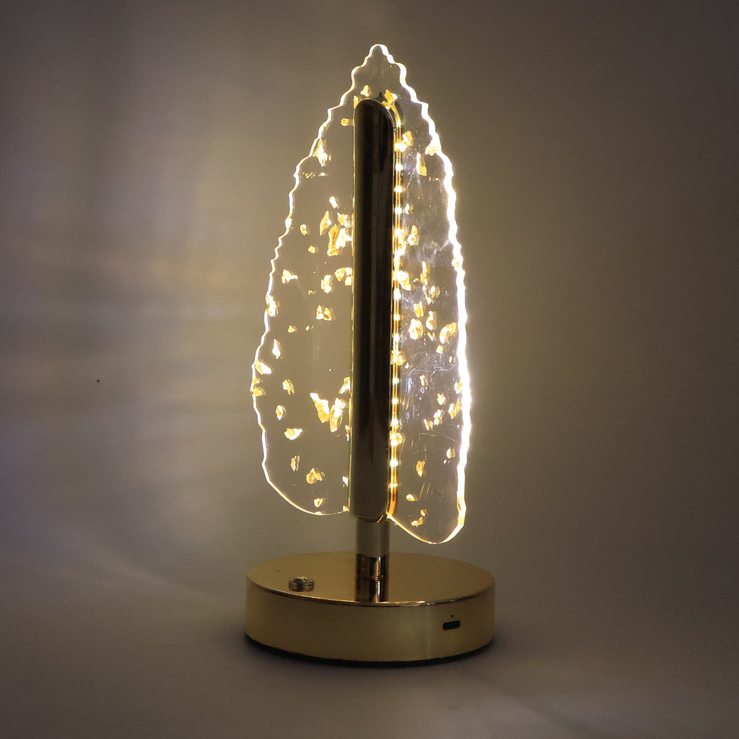 Premium Golden Crystal Leaf Shaped LED Table Lamp with USB Charging Modern Decorative Bedside Office Living Room Light Luxury Home Decor Lamp