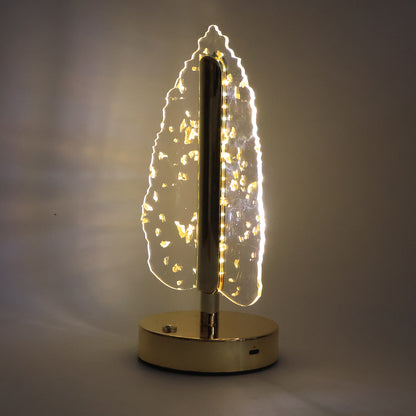 Premium Golden Crystal Leaf Shaped LED Table Lamp with USB Charging Modern Decorative Bedside Office Living Room Light Luxury Home Decor Lamp