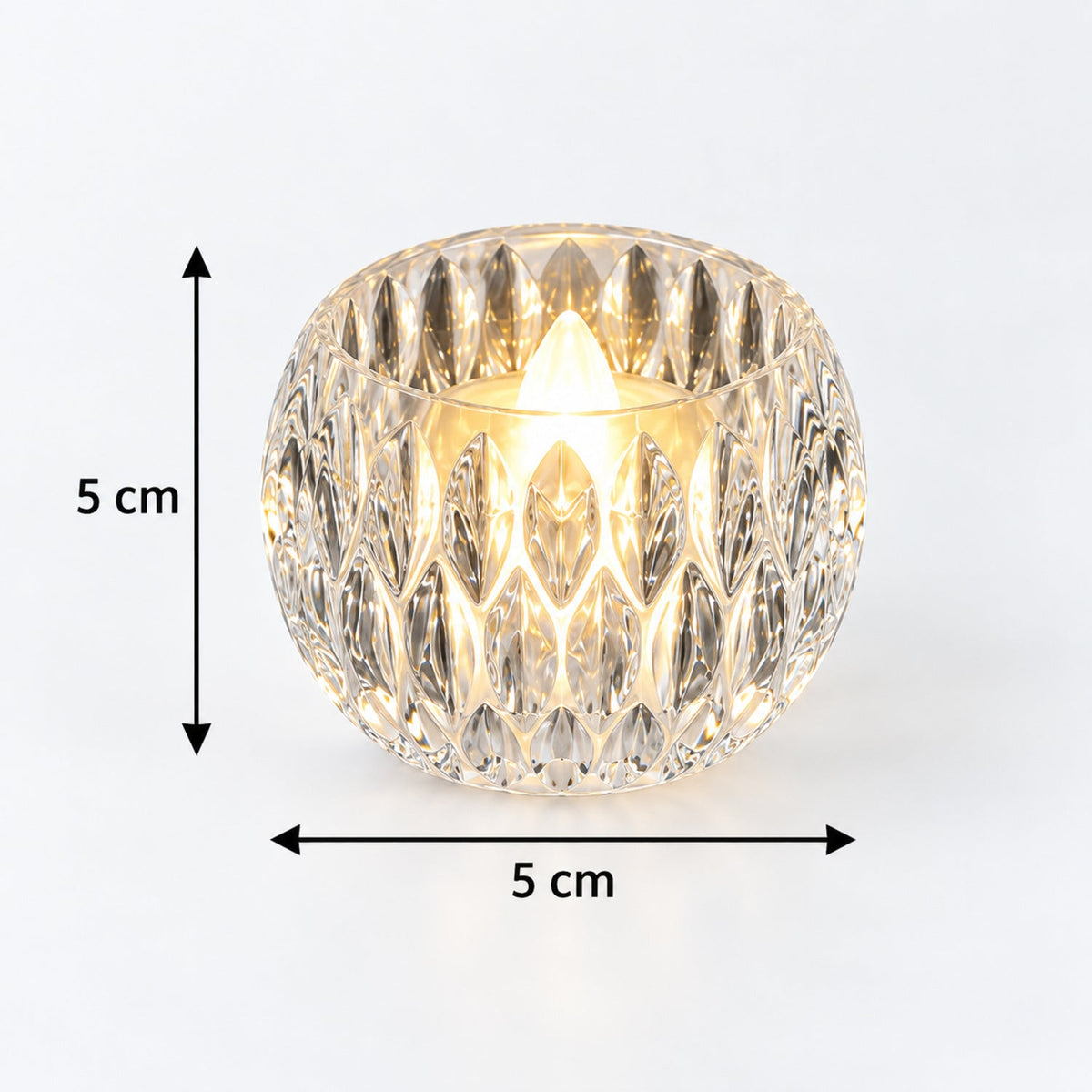 Crystal Style LED Decorative Candle Lights Set of 5, Warm Glow Flameless Tealight Candles with Faceted Clear Design for Diwali, Puja, Dining Table and Festive Home Decor (5 Pc Set)