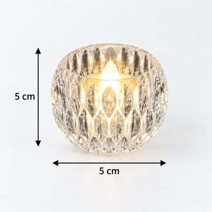 Crystal Style LED Decorative Candle Lights Set of 5, Warm Glow Flameless Tealight Candles with Faceted Clear Design for Diwali, Puja, Dining Table and Festive Home Decor (5 Pc Set)