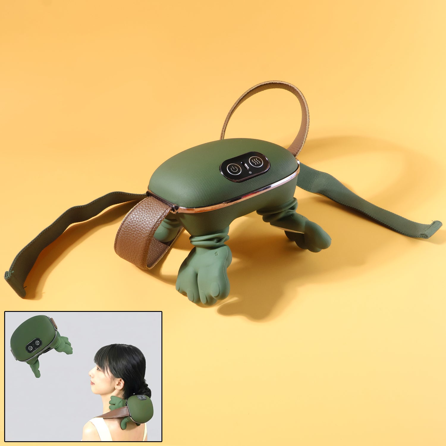 Long Rechargeable Kneading Neck and Shoulder Massager with Adjustable Strap, Heating Function and Stress-Relief Finger Pressure Nodes for Full-Body Relaxation