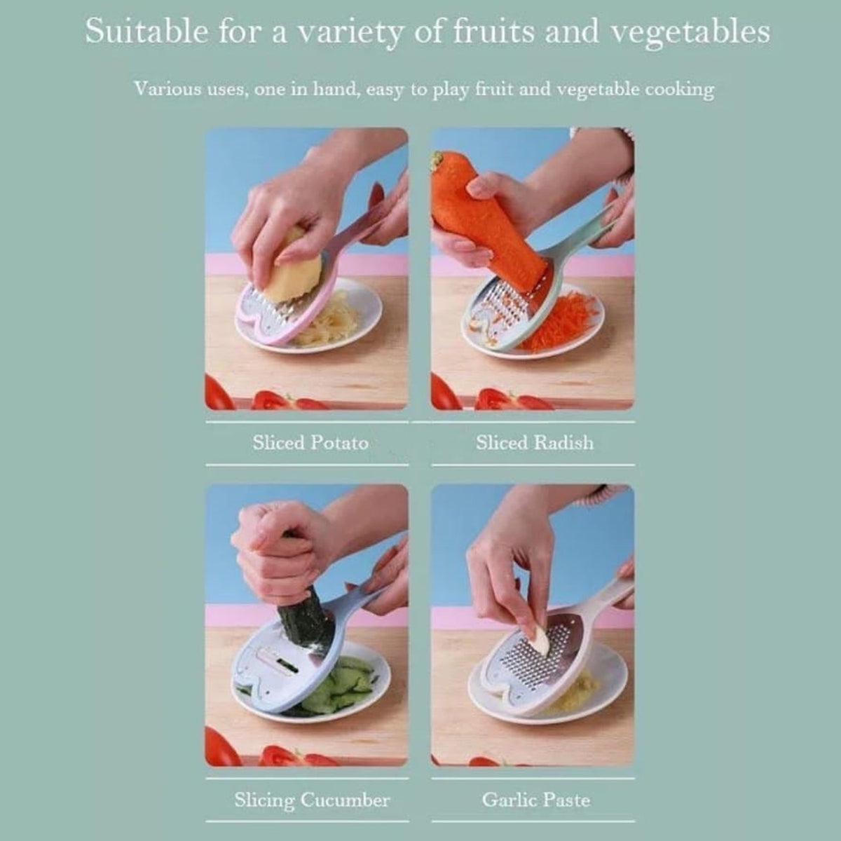 Heart Shape Stainless Steel Grater and Slicer Set with Plastic Outline for Fruits, Vegetables and Cheese