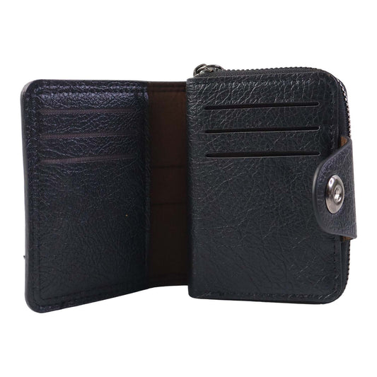 Premium Black Zip-Around Card Holder Wallet with Snap Closure & Accordion-Style Interior – High-Capacity Multi-Card Organiser (1 Pc)
