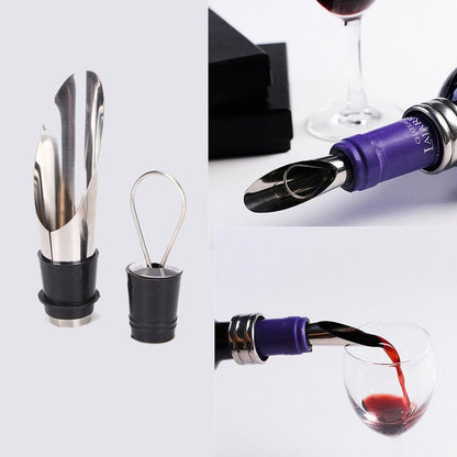 Premium Wine Bottle Shape Bar Accessory Gift Set – 4-in-1 Stainless Steel Wine Opener, Pourer, Stopper and Drip Ring Kit in Decorative Bottle Case for Home, Bar and Parties