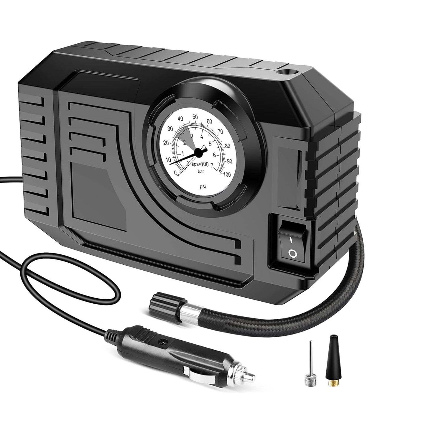 Portable 12V Tire Inflator Air Compressor with LED Light and Pressure Gauge for Car, Bike, Bicycle, Balloons and Sports Balls (1 Pc)