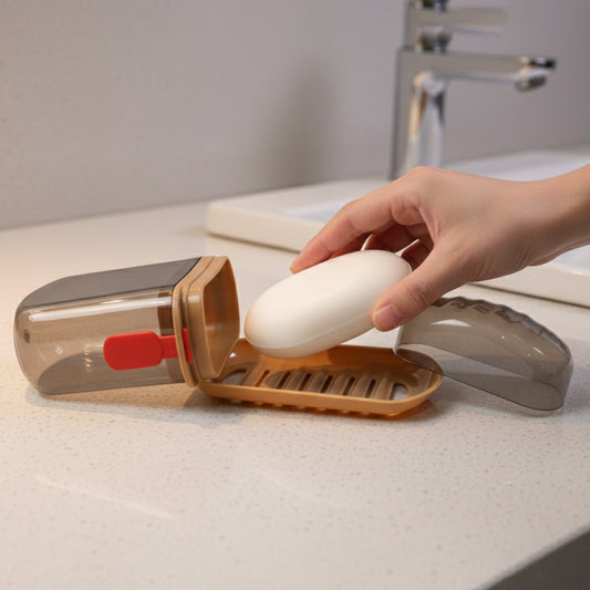 Premium Plastic Soap Box with Drain Tray & Protective Cover – Hygienic Bathroom Soap Holder for Washbasin, Shower, Kitchen & Travel | 1 Pc