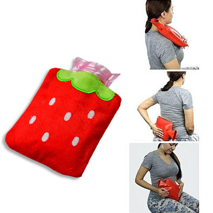 Strawberry Small Hot Water Bag with Soft Cover – Portable Natural Rubber Heat Therapy Bottle for Pain Relief, Menstrual Cramps, Neck, Shoulder, Back and Hand Warmer