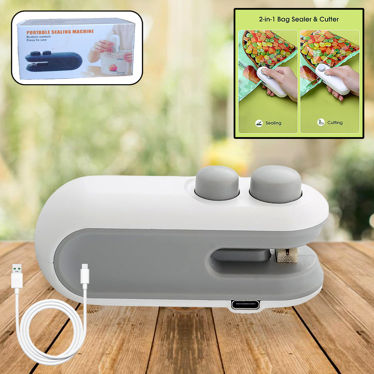 Mini Bag Sealer 2-in-1 – Heat Sealer & Cutter (USB Rechargeable)