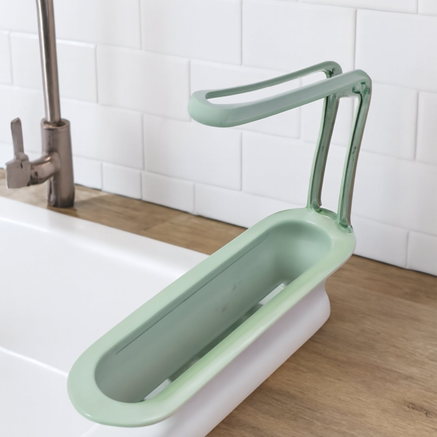 Plastic Telescopic Sink Storage Rack – Adjustable Kitchen Organizer for Sponges, Towels and Cleaning Supplies