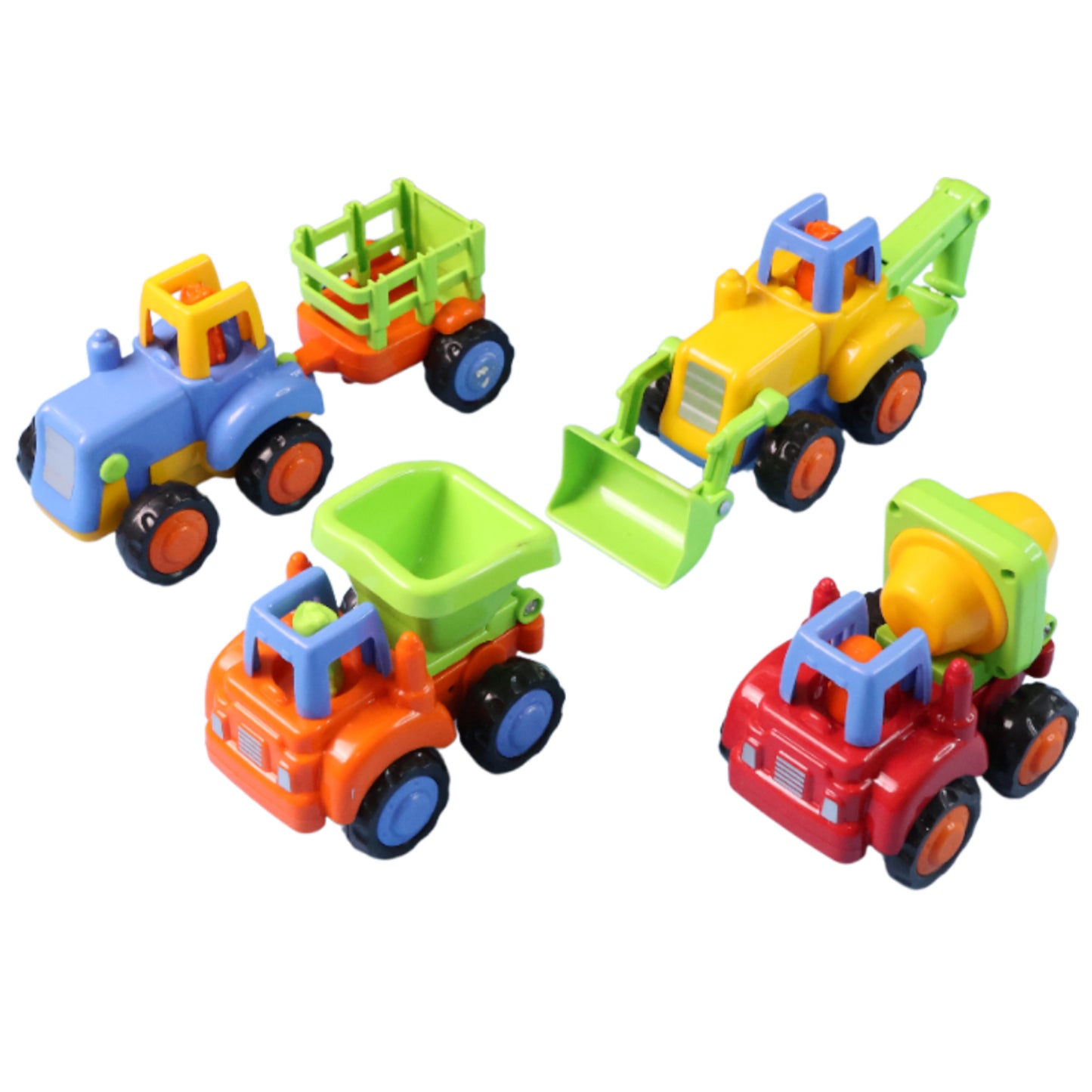 Funwoods 4 Piece Construction Vehicle Toy Set for Kids | Mini Pull-Back Engineering Trucks with Dumper, Cement Mixer, Tractor & Loader for Toddlers & Preschoolers (4 Pc Set)