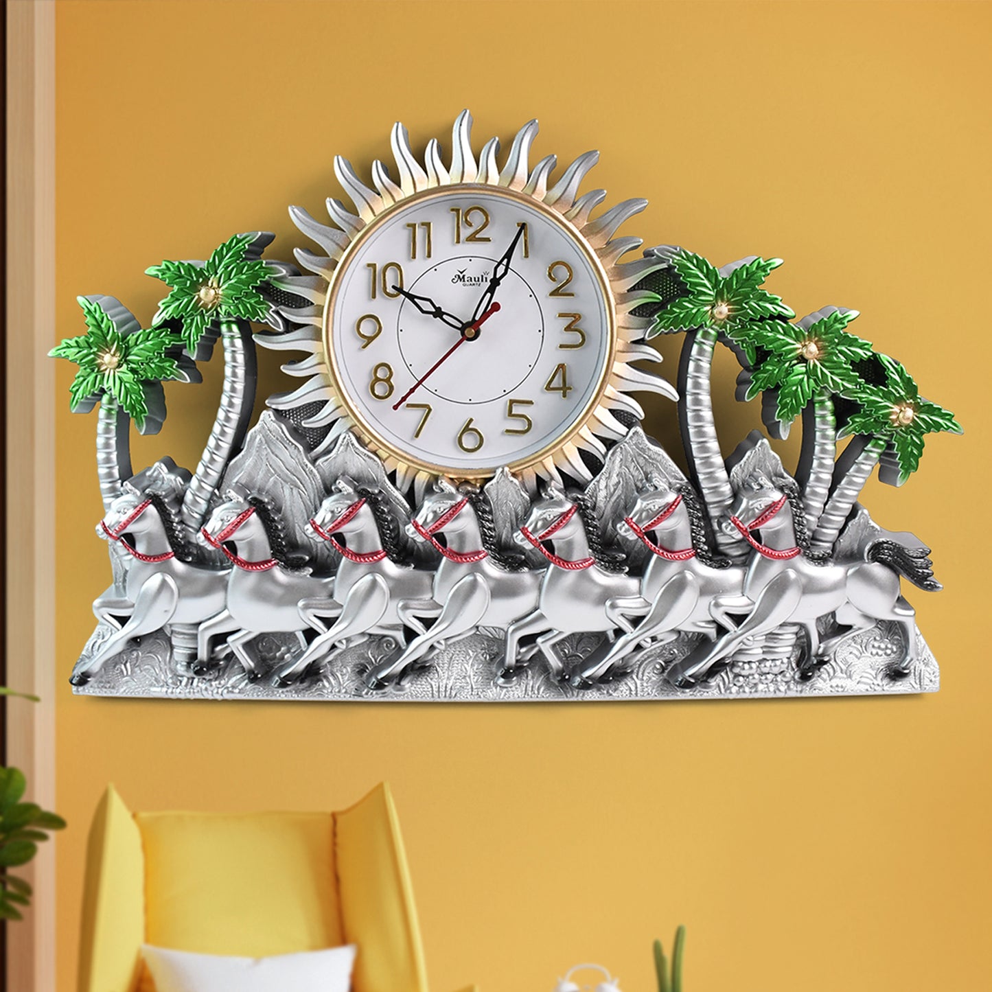 Mauli Designer Horse Theme Wall Clock Premium Analog Round Wall Clock Silent Quartz Decorative Wall Clock for Living Room, Office and Home Décor