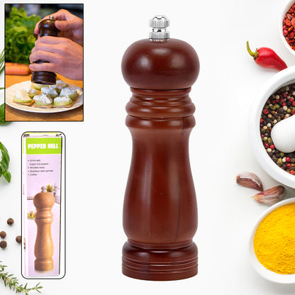 Wooden Pepper Mill Grinder 8 Inch Refillable Salt and Pepper Grinder with Adjustable Ceramic Rotor Solid Wood Spice Mill for Kitchen Pack of 1