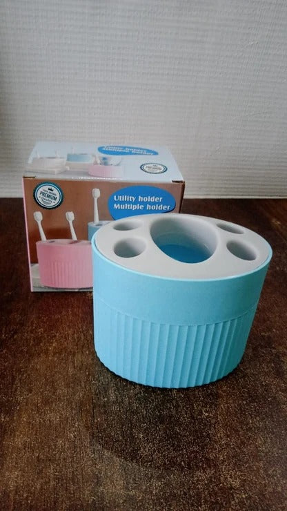 Round Multipurpose Toothpaste and Stationery Holder Plastic Desk Organizer for Toothbrush Pen Pencil Makeup Tools Kitchen and Bathroom Storage (1 Pc)
