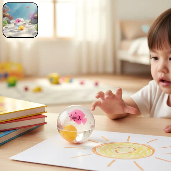 Light-Up Bouncy Fish Ball LED Flashing Sensory Toy with Floating Fish Figurine and Confetti for Kids Party Favors and Stress Relief