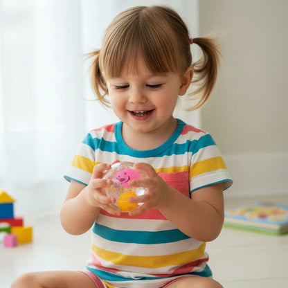 Light-Up Bouncy Fish Ball LED Flashing Sensory Toy with Floating Fish Figurine and Confetti for Kids Party Favors and Stress Relief
