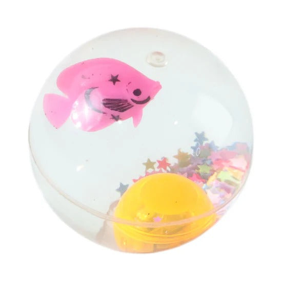Light-Up Bouncy Fish Ball LED Flashing Sensory Toy with Floating Fish Figurine and Confetti for Kids Party Favors and Stress Relief