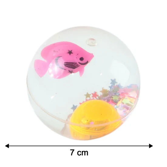 Light-Up Bouncy Fish Ball LED Flashing Sensory Toy with Floating Fish Figurine and Confetti for Kids Party Favors and Stress Relief