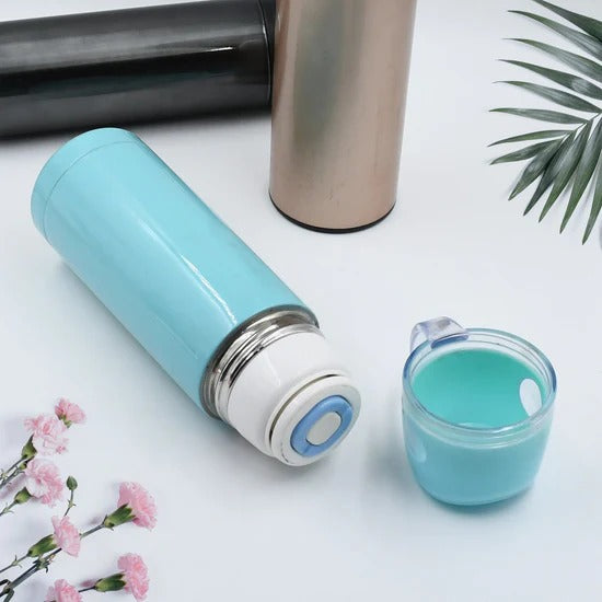 Mix Size and Design Stainless Steel Vacuum Bottle with Cup Lid Thermos Flask for Hot and Cold Drinks and Food Travel Bottle (1 Pc)
