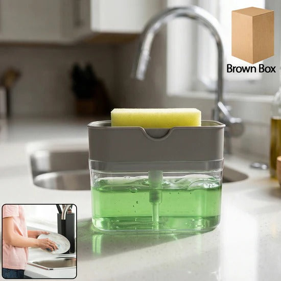 2 in 1 Liquid Soap Dispenser with Sponge Holder | Countertop Dish Soap Pump Dispenser for Kitchen Sink, Bathroom and Cleaning Accessories