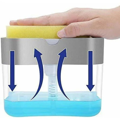 2 in 1 Liquid Soap Dispenser with Sponge Holder | Countertop Dish Soap Pump Dispenser for Kitchen Sink, Bathroom and Cleaning Accessories
