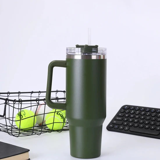 Stainless Steel Vacuum Insulated Tumbler with Lid Handle and Straw 1200ml Travel Mug for Hot and Cold Drinks (Approx 1200 Ml)