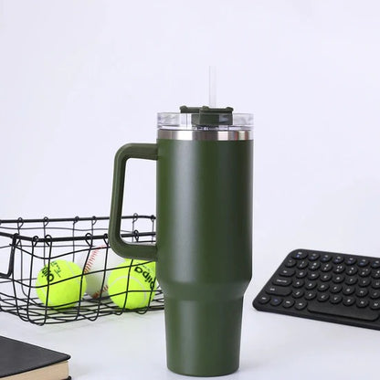 Stainless Steel Vacuum Insulated Tumbler with Lid Handle and Straw 1200ml Travel Mug for Hot and Cold Drinks (Approx 1200 Ml)
