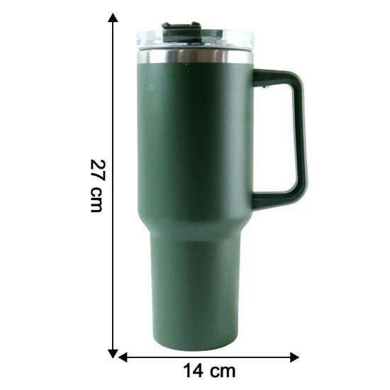 Stainless Steel Vacuum Insulated Tumbler with Lid Handle and Straw 1200ml Travel Mug for Hot and Cold Drinks (Approx 1200 Ml)