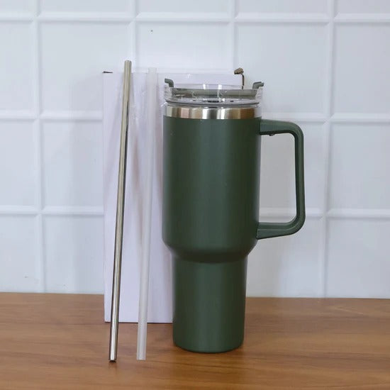 Stainless Steel Vacuum Insulated Tumbler with Lid Handle and Straw 1200ml Travel Mug for Hot and Cold Drinks (Approx 1200 Ml)