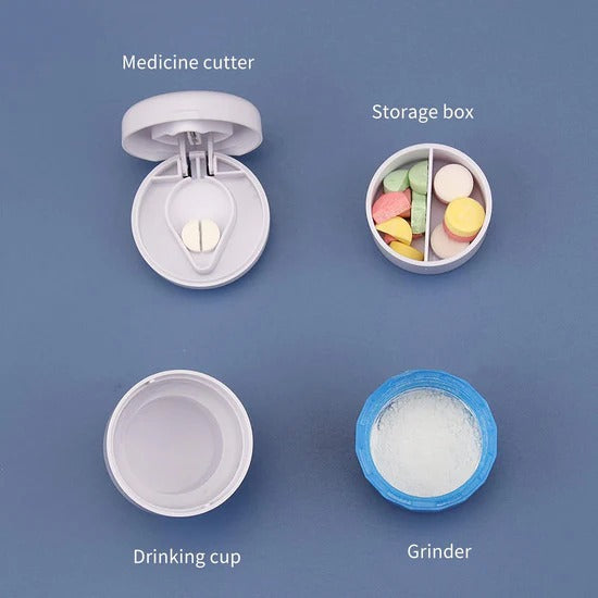 4 in 1 Multipurpose Tablet Cutter, Crusher and Pill Storage Box – Portable Pocket Size Medicine Organizer