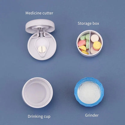 4 in 1 Multipurpose Tablet Cutter, Crusher and Pill Storage Box – Portable Pocket Size Medicine Organizer