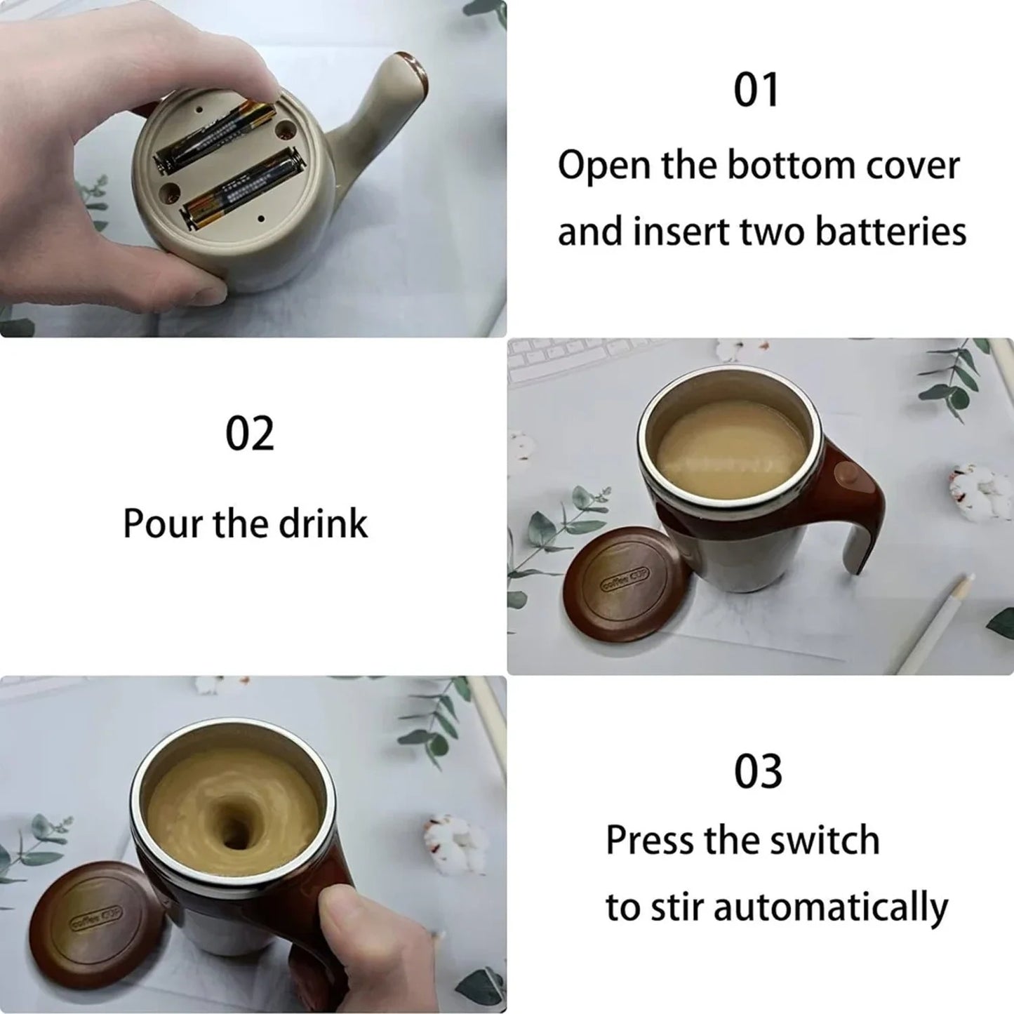 Stirring Coffee Mug  Magnetic Stirring Coffee Cup  Stainless Steel Mug For Milk  Travel Mixing Cup  Self Stirring Coffee Mug Suitable For Coffee Milk Hot Chocolat  Battery Operated ( Battery Not Included )
