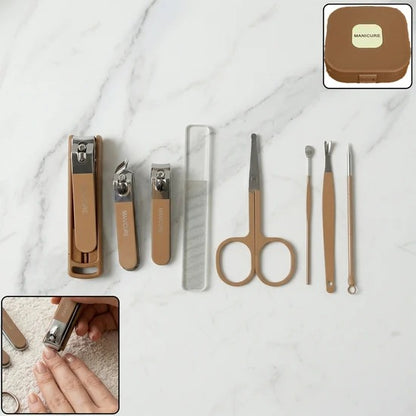 8 in 1 Premium Manicure and Pedicure Grooming Kit with Travel Case Stainless Steel Nail Clippers Scissors File Tweezers and Cuticle Tools (1 Set)