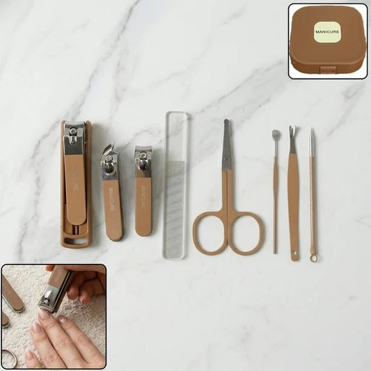 8 in 1 Premium Manicure and Pedicure Grooming Kit with Travel Case Stainless Steel Nail Clippers Scissors File Tweezers and Cuticle Tools (1 Set)